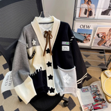 Evafashion patchwork loose knitted cardigan HZ1024