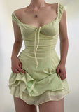 Ndyad Green Square Neck A-Line Tulle Short Party Dress for Birthday HZ1024
