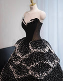 Ndyad Black Strapless A-Line Velvet Beaded Long Evening Gown Elegant Wedding Dress HZ1024