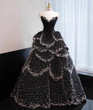Ndyad Black Strapless A-Line Velvet Beaded Long Evening Gown Elegant Wedding Dress HZ1024