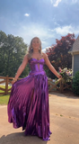 Ndyad Purple Strapless Sheath Long Prom Dresses Formal Evening Dresses HZ1024