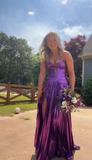 Ndyad Purple Strapless Sheath Long Prom Dresses Formal Evening Dresses HZ1024