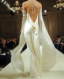 Ndyad White Spaghetti Straps Sheath Satin Long Prom Dresses Formal Evening Dresses with Open Back HZ1024