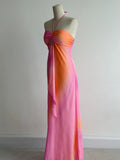 Ndyad Pink/Orange Halter Neck Sheath Chiffon Long Prom Dresses Vintage Evening Dress HZ1024