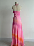 Ndyad Pink/Orange Halter Neck Sheath Chiffon Long Prom Dresses Vintage Evening Dress HZ1024