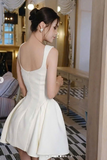 Ndyad White Square Neck A-Line Satin Short Party Dresses Sweet 16 Birthday Dress HZ1024