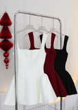 Ndyad White Square Neck A-Line Satin Short Party Dresses Sweet 16 Birthday Dress HZ1024