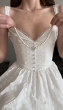 Ndyad White V-Neck A-Line Lace Short Birthday Party Dress HZ1024