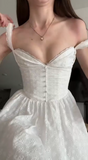 Ndyad White V-Neck A-Line Lace Short Birthday Party Dress HZ1024