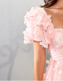 Ndyad Pink Sweetheart Neck A-Line Tulle Applique Short Prom Dresses Sweet Homecoming Dress HZ1024