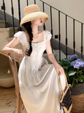 Ndyad Retro Red Square Neck Fly Sleeve Dress HZ1024