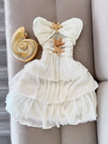 Ndyad White Strapless A-Line Chiffon Short Party Dress Birthday Dress with Starfish HZ1024