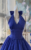 Ndyad Navy Blue Halter A-Line Short Party Dress Sweet 16 Dress with Open Back HZ1024