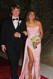Ndyad Green Strapless Sheath Satin Long Prom Dresses Formal Evening Gowns HZ1024