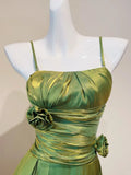 Ndyad Green Spaghetti Straps A-Line Satin Long Prom Dresses Birthday Evening Gowns HZ1024
