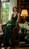 Ndyad Green Halter Sheath Beaded Chiffon Long Prom Dresses Elegant Green Evening Gowns HZ1024