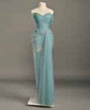 Ndyad Light Blue Off-shoulder Sheath Tulle Long Prom Dresses for Bar Mitzvah & Birthday HZ1024