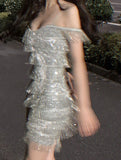 Ndyad Silver Spaghetti Strap Sheath Short Beaded Fashion Party Dress HZ1024