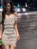 Ndyad Silver Spaghetti Strap Sheath Short Beaded Fashion Party Dress HZ1024