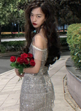 Ndyad Silver Spaghetti Strap Sheath Short Beaded Fashion Party Dress HZ1024