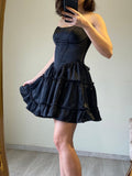 Ndyad Black Strapless Bodycon A-Line Satin Short Party Dress Fashionable Homecoming Dress HZ1024