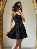 Ndyad Black Strapless Bodycon A-Line Satin Short Party Dress Fashionable Homecoming Dress HZ1024