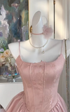 Ndyad Pink Spaghetti Straps A-Line Tulle Satin Short Sweet 16 Dresses Birthday Party Dress HZ1024