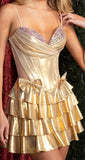 Ndyad Gold A-Line Spaghetti Straps Short Evening Dress Glitter Homecoming Dress HZ1024