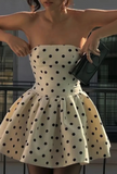 Ndyad Strapless Polka Dot A-Line Satin Short Party Dress HZ1024