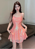 Ndyad Orange Spaghetti Straps A-Line Short Cocktail Dress Pool Party Outfit HZ1024