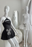 Ndyad Black Halter A-Line Satin Pleated Short Evening Dress Elegant Party Dress HZ1024