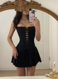 Ndyad Black Square Neck A-Line Short Birthday Party Dress HZ1024