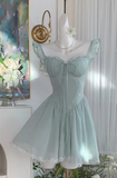 Ndyad Green A-Line Chiffon Lace Short Birthday Party Dress HZ1024