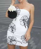 Ndyad White Strapless Birthday Dresses Sheath Satin White Short Formal Dresses Fashion Party Dresses HZ1024