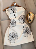 Ndyad White Strapless Birthday Dresses Sheath Satin White Short Formal Dresses Fashion Party Dresses HZ1024
