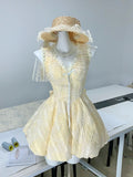 Ndyad Yellow A-Line V-Neck Lace Tulle Short Party Dress Birthday Dress HZ1024