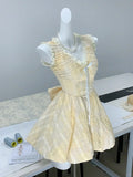 Ndyad Yellow A-Line V-Neck Lace Tulle Short Party Dress Birthday Dress HZ1024