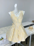 Ndyad Yellow A-Line V-Neck Lace Tulle Short Party Dress Birthday Dress HZ1024