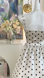Ndyad Spaghetti Straps Polka Dot A-Line Satin Short Outdoor Party Dress Homecoming Dress HZ1024