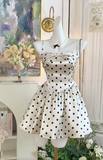 Ndyad Spaghetti Straps Polka Dot A-Line Satin Short Outdoor Party Dress Homecoming Dress HZ1024