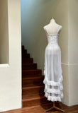 Ndyad White Spaghetti Straps A-Line Tulle Lace Birthday Evening Dress Vintage Formal Dress HZ1024