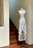 Ndyad White Spaghetti Straps A-Line Tulle Lace Birthday Evening Dress Vintage Formal Dress HZ1024