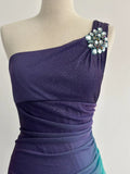 Ndyad Navy Blue One Shoulder Sheath Chiffon Prom Dress Formal Elegant Evening Gowns HZ1024