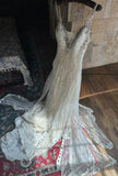 Ndyad White V-neck A-Line Tulle Beaded Long Prom Dresses Beautiful Trailing Wedding Dress with Sequins HZ1024