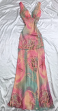 Ndyad Pink V Neck Mermaid Evening Gowns Sleeveless Chiffon Beaded Long Prom Dresses HZ1024