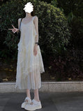 Ndyad lace stitching white sleeveless suspender dress HZ1024