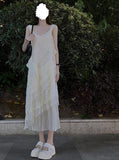 Ndyad lace stitching white sleeveless suspender dress HZ1024