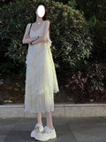 Ndyad lace stitching white sleeveless suspender dress HZ1024