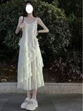 Ndyad lace stitching white sleeveless suspender dress HZ1024