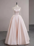Evafashion Satin Pink Champagne Long Prom Dress, Pink Champagne Long Evening Dress HZ1024